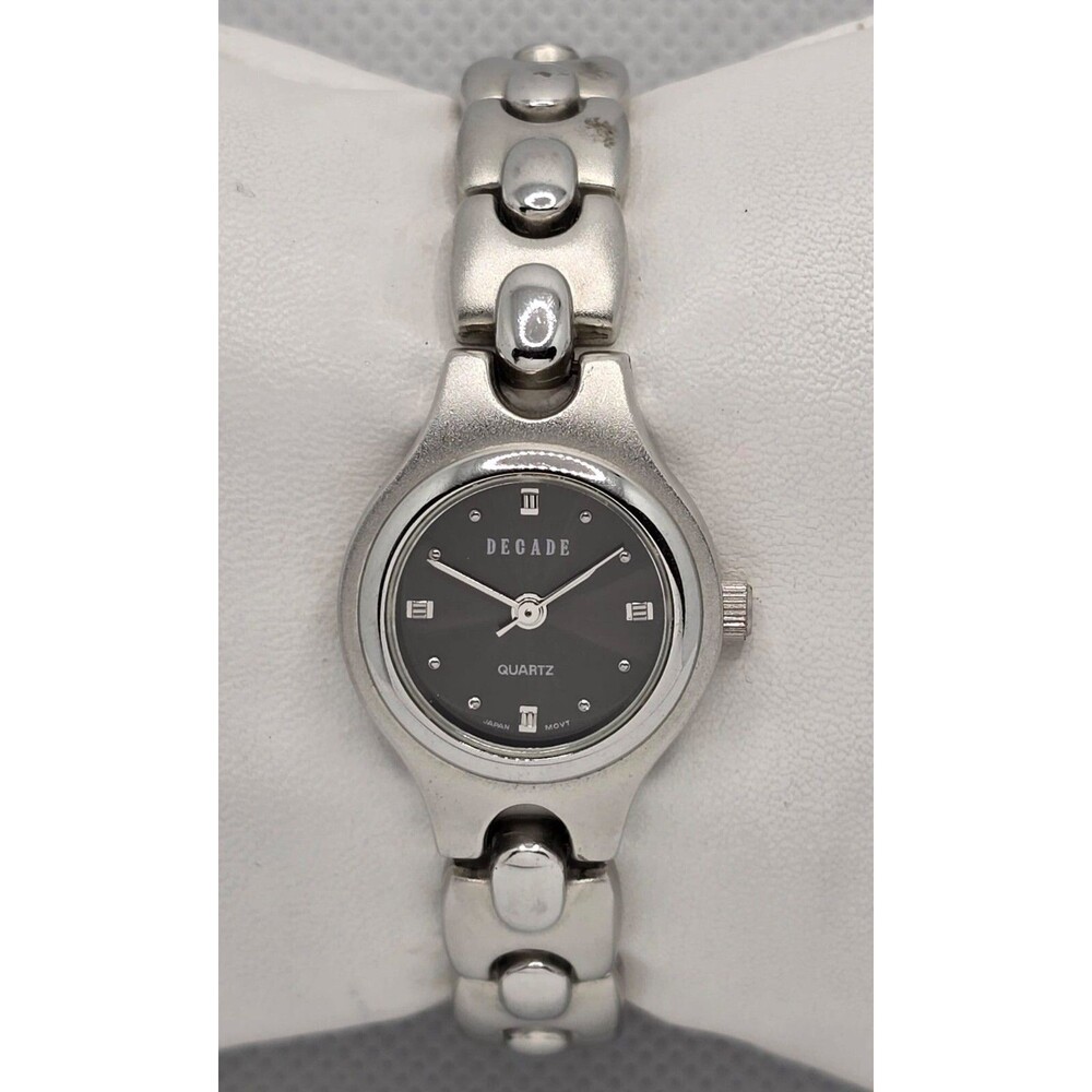 Women's Decade Round Black Dial Silver Tone Case Bracelet Band Quartz Watch 04